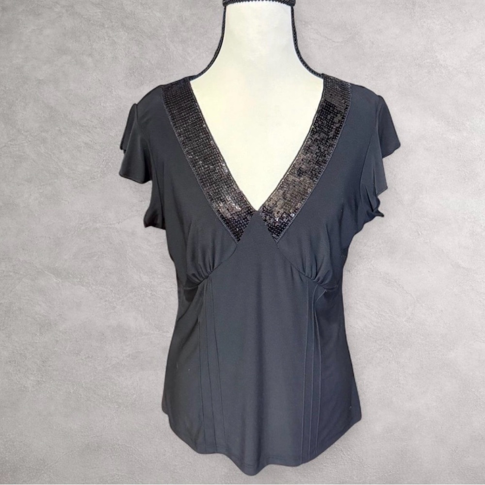 Vintage Y2K Black Sequin V-Neck Women's Blouse